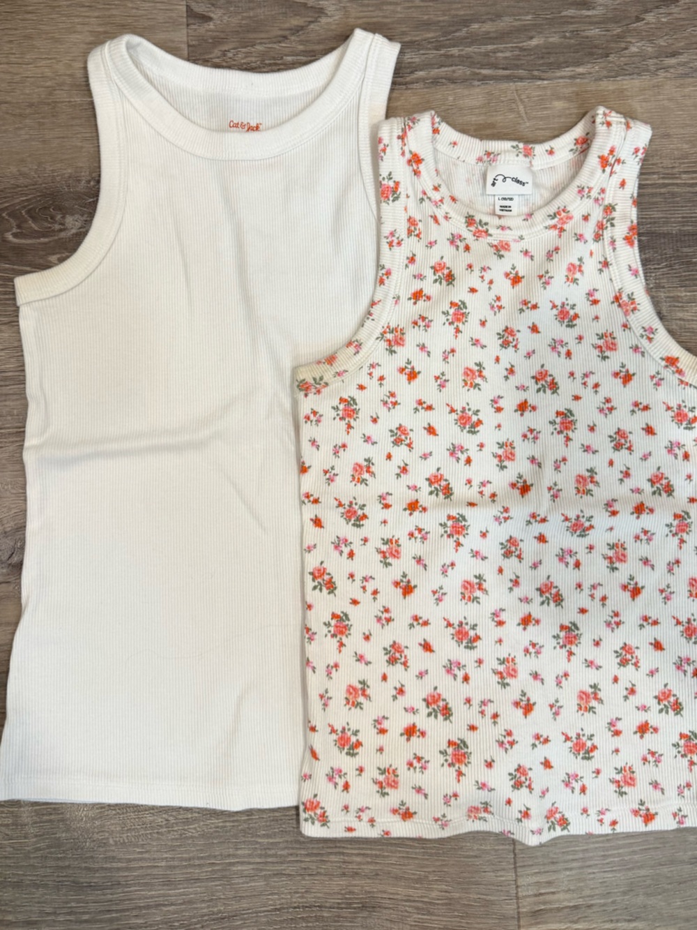 Cat & Jack Cream Ribbed Tank Two-Pack with Pink Floral Print